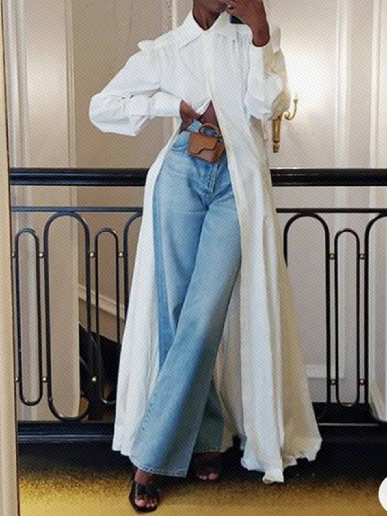 SHEIN Privé Women's Autumn Commuter White Long Shirt