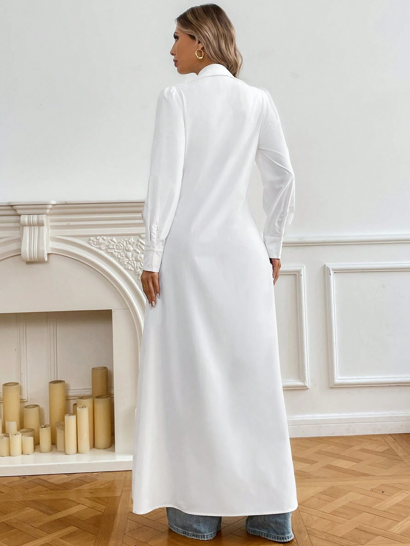 SHEIN Privé Women's Autumn Commuter White Long Shirt