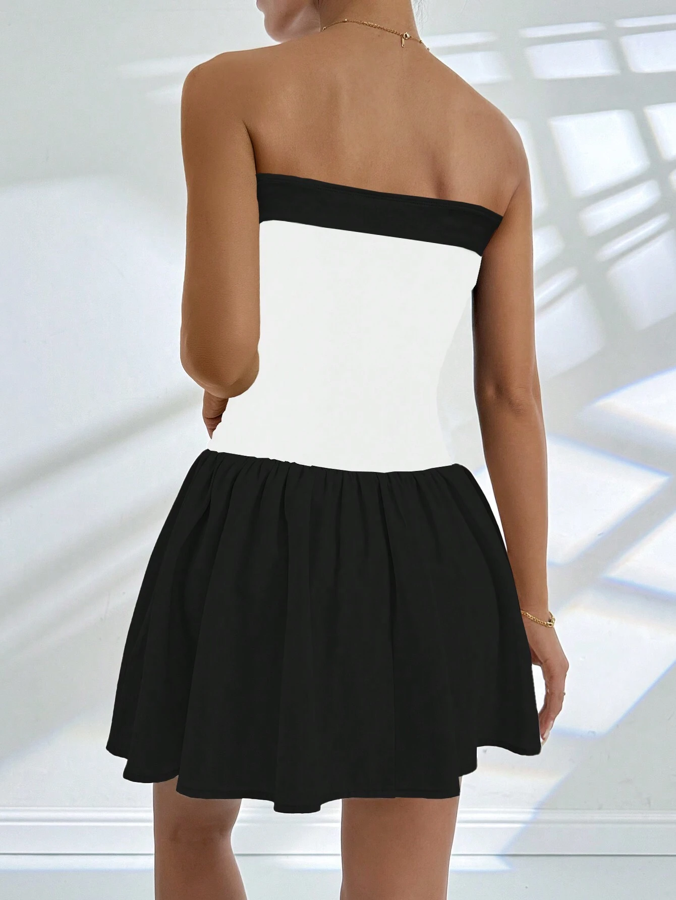 SHEIN Privé Women's Contrast Color Minimalist Casual Tube Dress