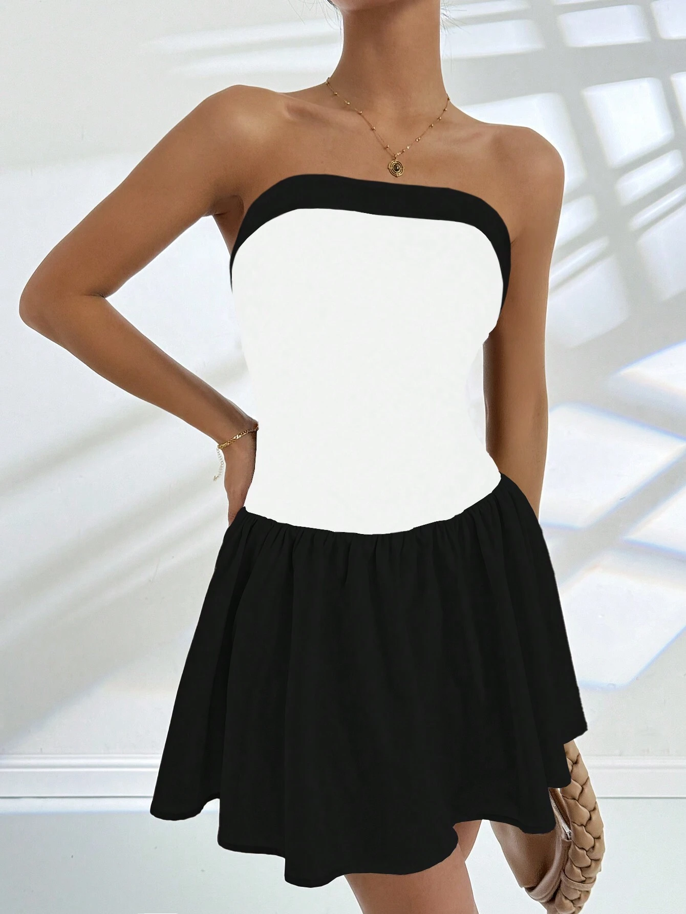 SHEIN Privé Women's Contrast Color Minimalist Casual Tube Dress