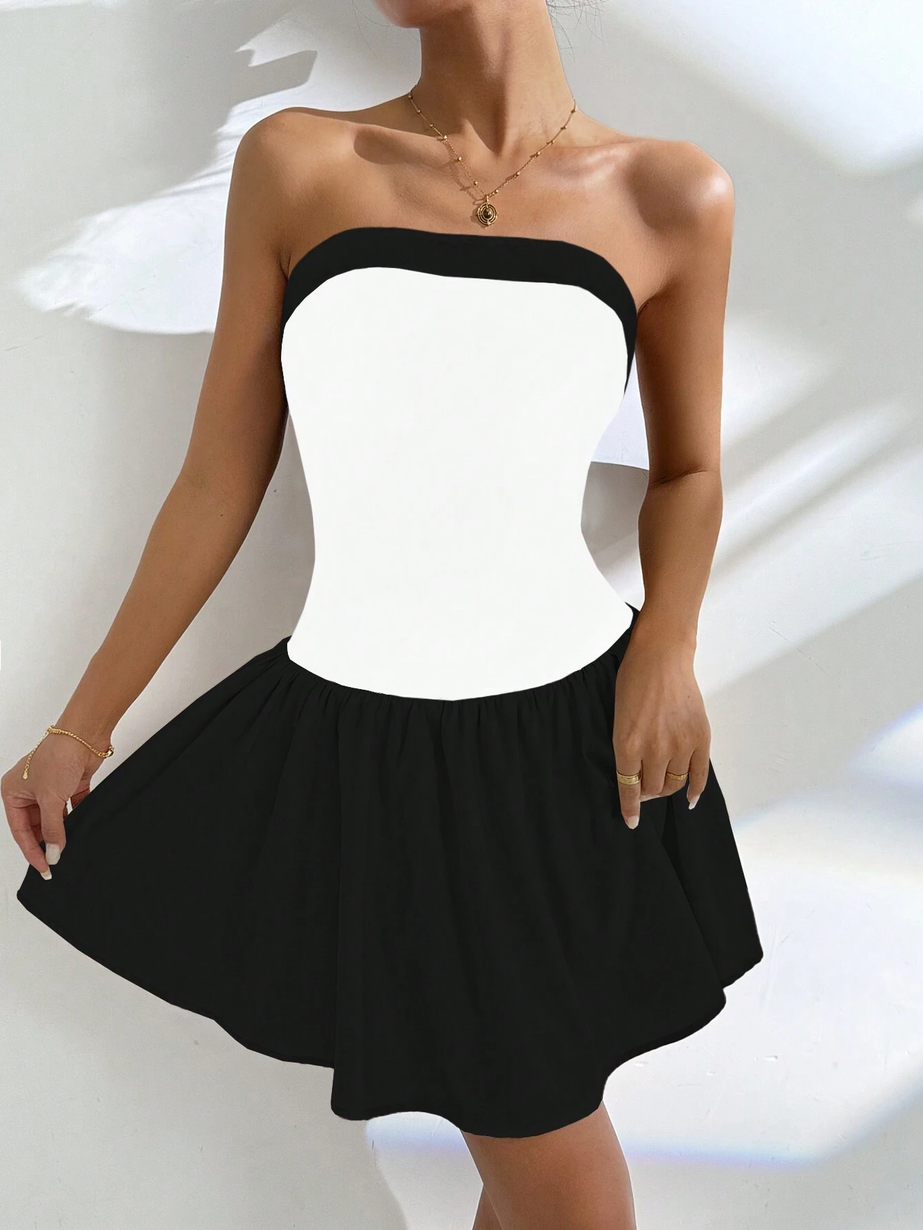 SHEIN Privé Women's Contrast Color Minimalist Casual Tube Dress