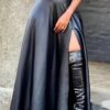 SHEIN Unity Long High Slit Pu Leather Skirt