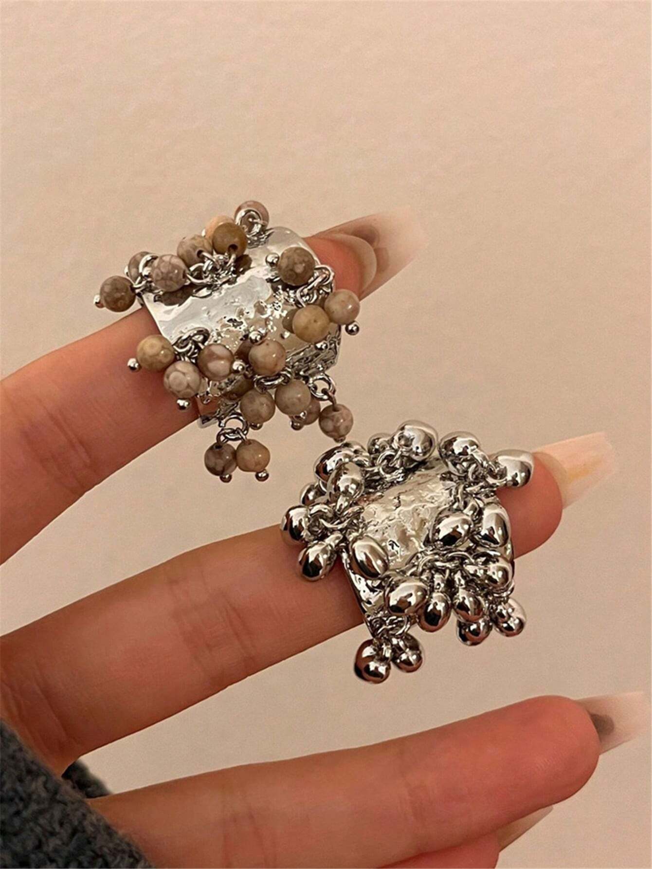 SHEIN Vintage Heart Shaped Pendant Tassel Open Ring