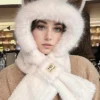 SHEIN Winter Warm Hooded Scarf Elastic Thick Neck Warmer Cartoon Ears