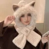 SHEIN Winter Warm Hooded Scarf Elastic Thick Neck Warmer Cartoon Ears