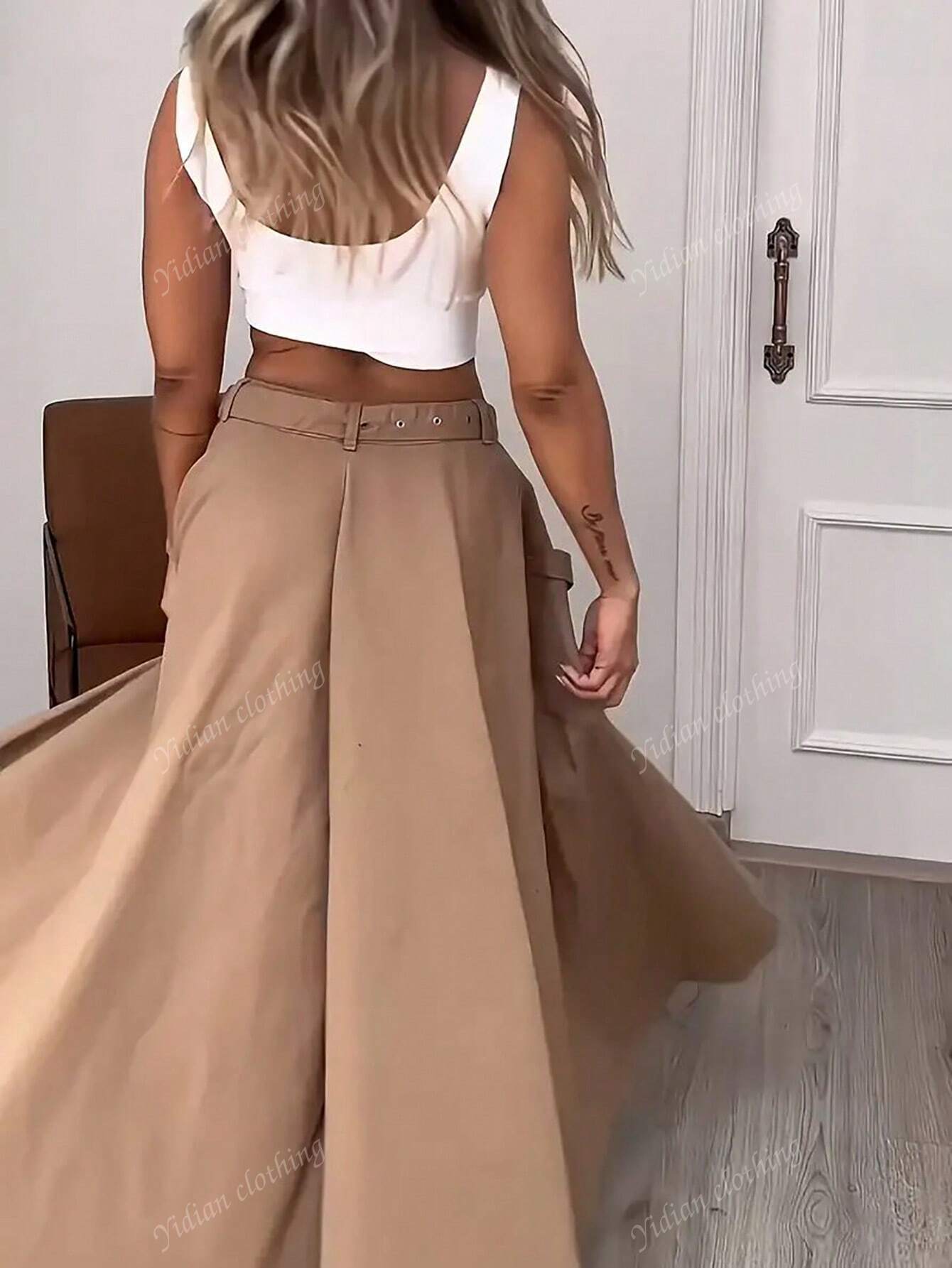 SHEIN Women Side Zipper Pocket Button Minimalist Fashion A Line Skirt