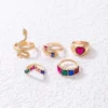 SHEIN imoli 5pcs Random Color Rhinestone & Snake Decor Ring