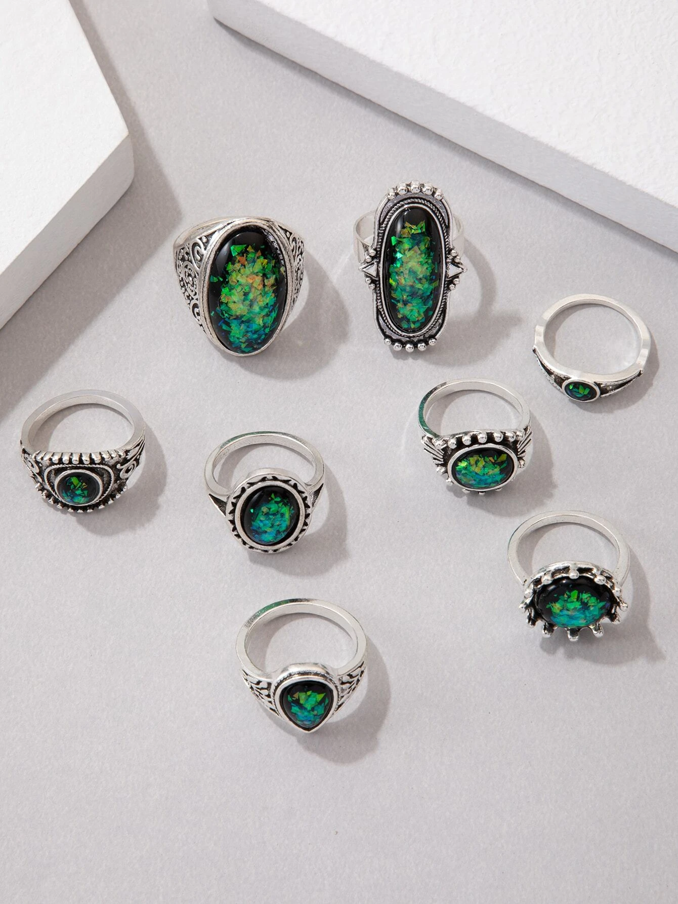 SHEIN imoli 8pcs Rhinestone Decor Ring