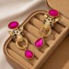 1 Pair Vintage 3D Cheetah Fully Embellished Exaggerated Niche High-End Earrings