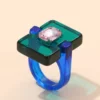 SHEIN 1pc Fashionable Geometric Square Design Crystal & Resin Ring