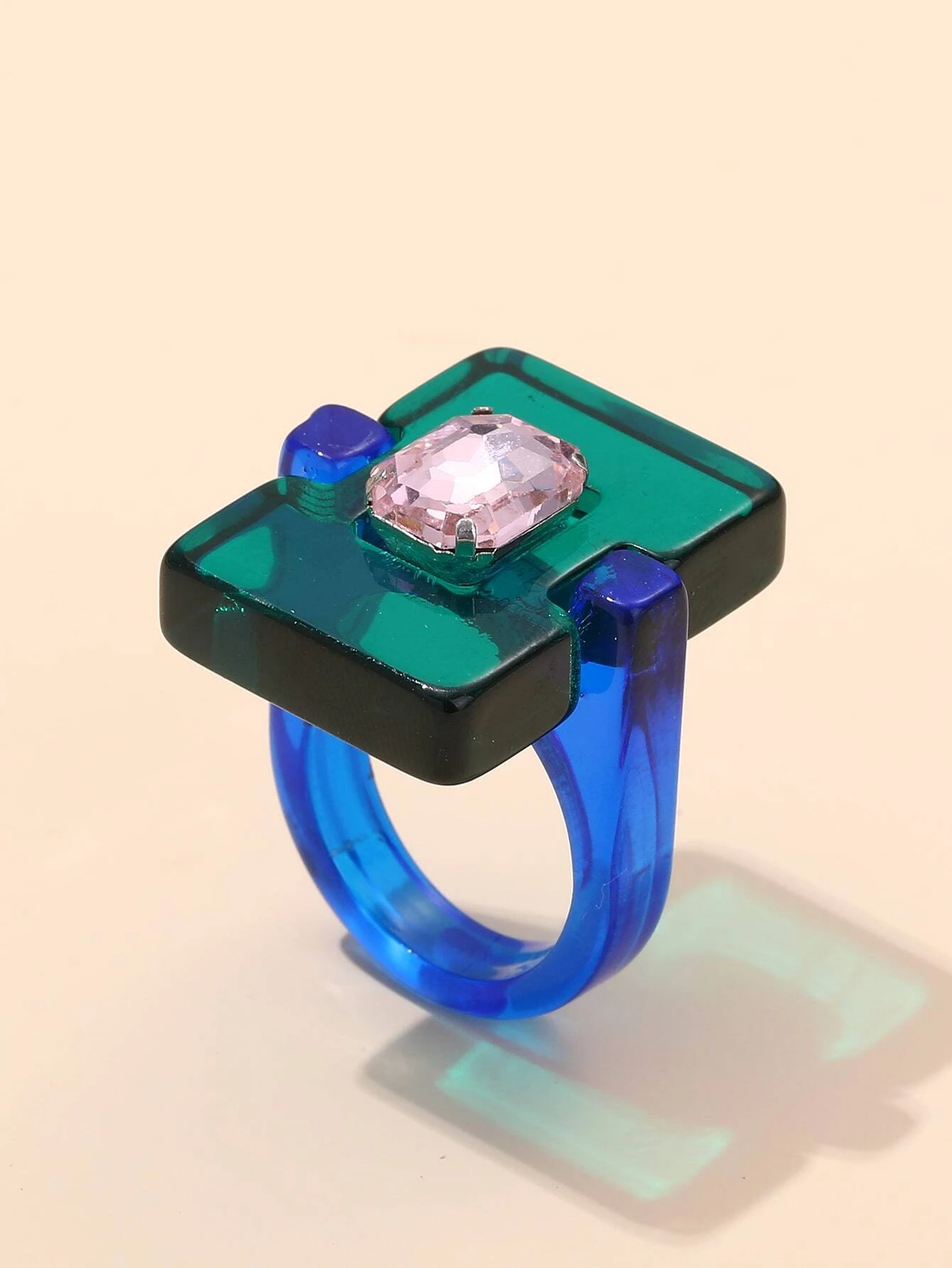 SHEIN 1pc Fashionable Geometric Square Design Crystal & Resin Ring