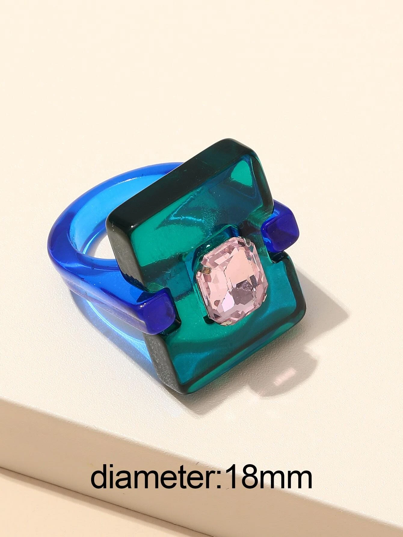 SHEIN 1pc Fashionable Geometric Square Design Crystal & Resin Ring