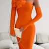 SHEIN Privé Women's Spring & Summer Solid Asymmetrical Neckline Slim Elegant Dress
