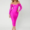 SHEIN SXY Neon Pink Off Shoulder Bodycon Dress