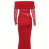 SHEIN Autumn Solid Color Off-Shoulder Long Mesh Hollow Out Bodycon Dress
