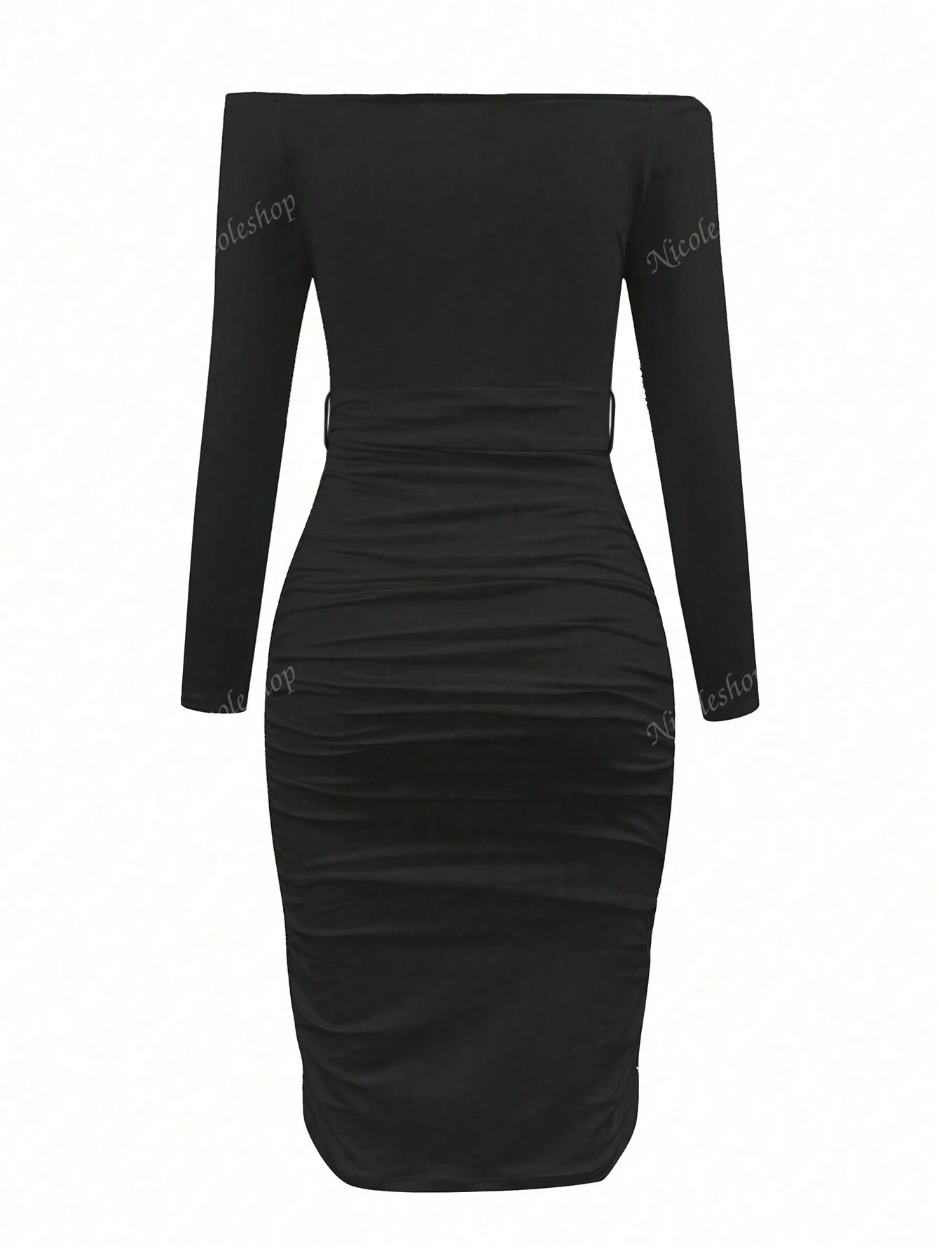 Women's Solid Color Off-Shoulder Long Sleeve Sexy Waist High Summer Dress