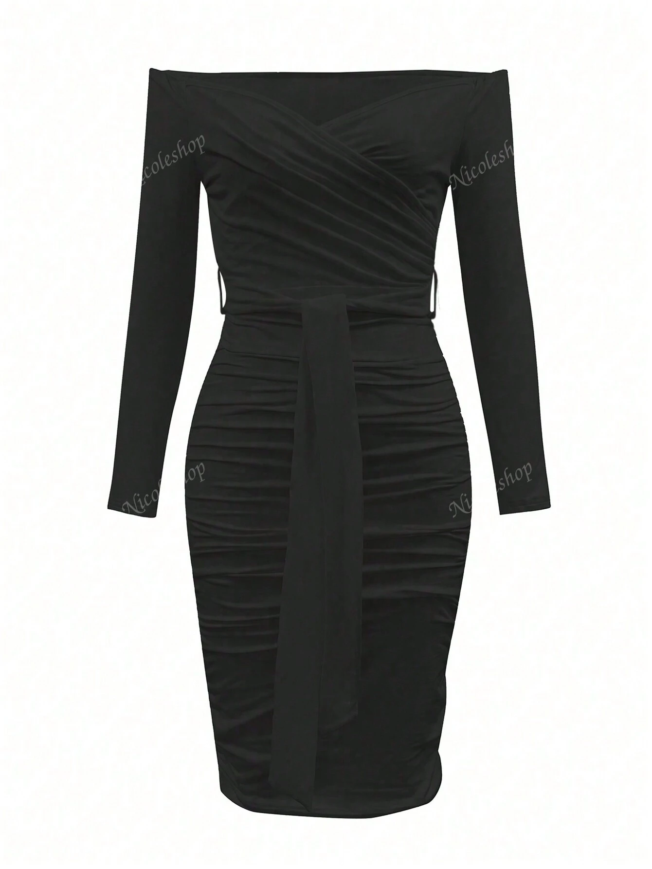 Women's Solid Color Off-Shoulder Long Sleeve Sexy Waist High Summer Dress