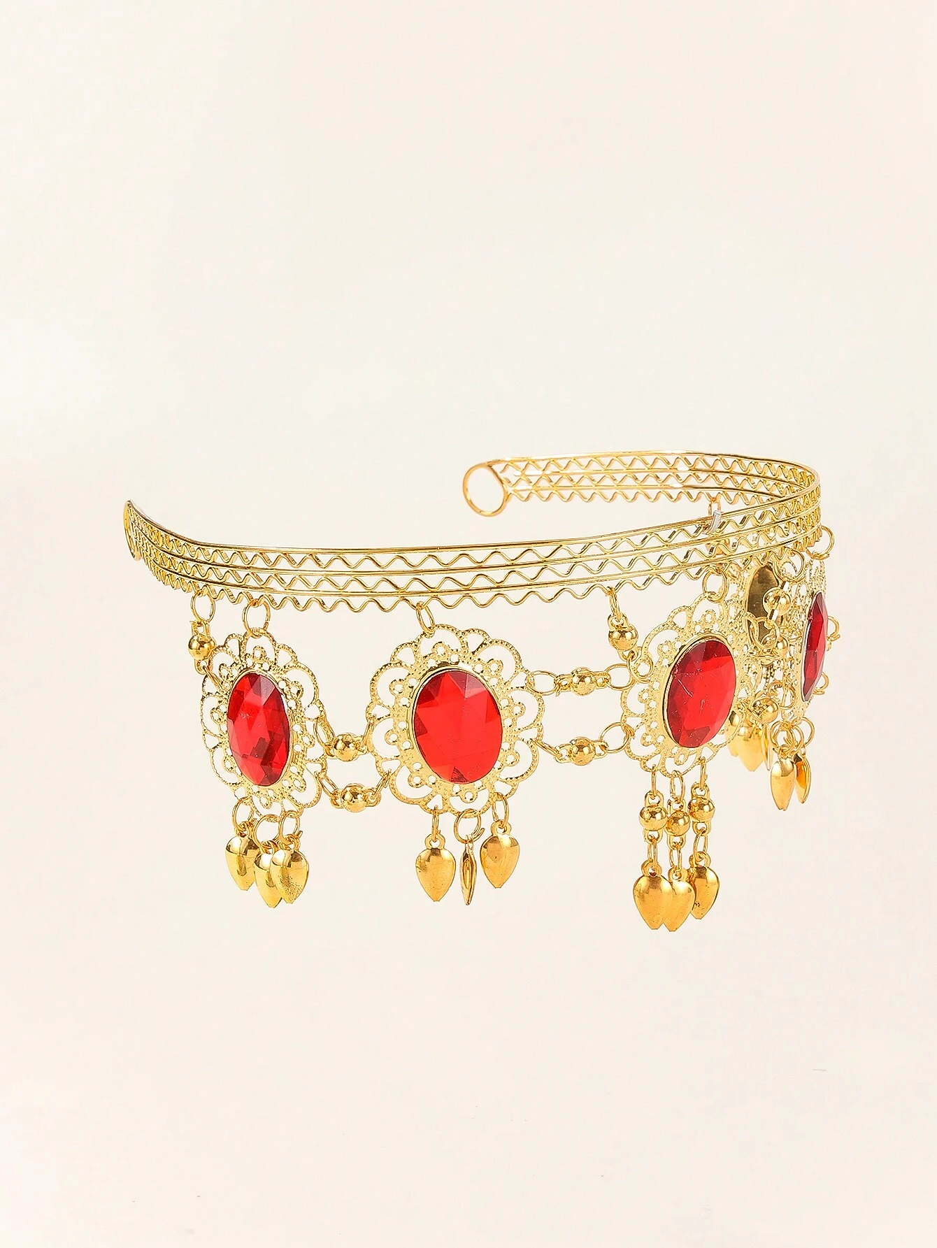 SHEIN Golden Metal Rhinestone Flower Tassel Bohemian Hair