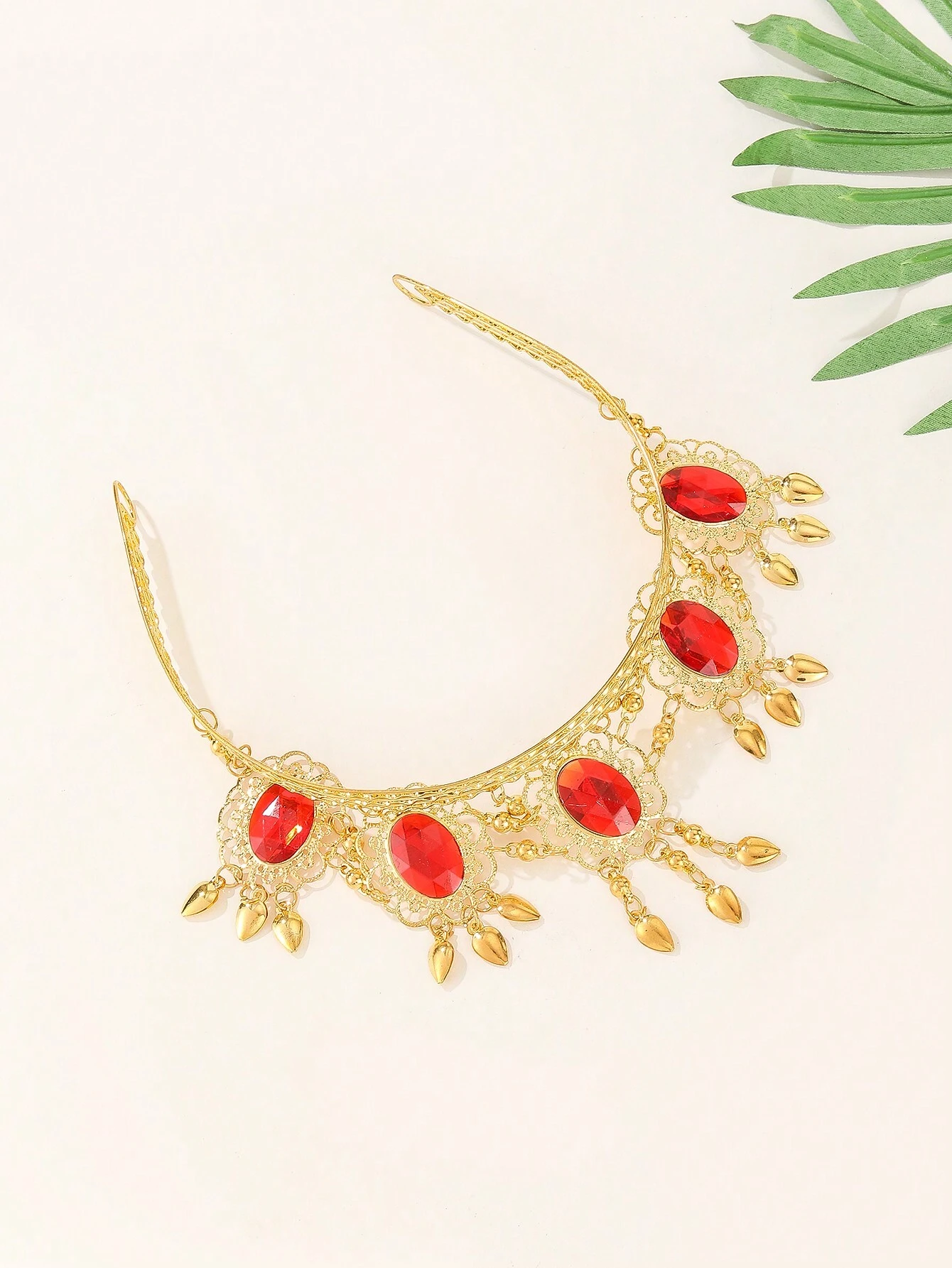 SHEIN Golden Metal Rhinestone Flower Tassel Bohemian Hair