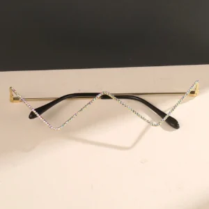 SHEIN Metal Frame Decorative Hollow Shape Rhinestone Inlay Shiny And Trendy Eyeglasses