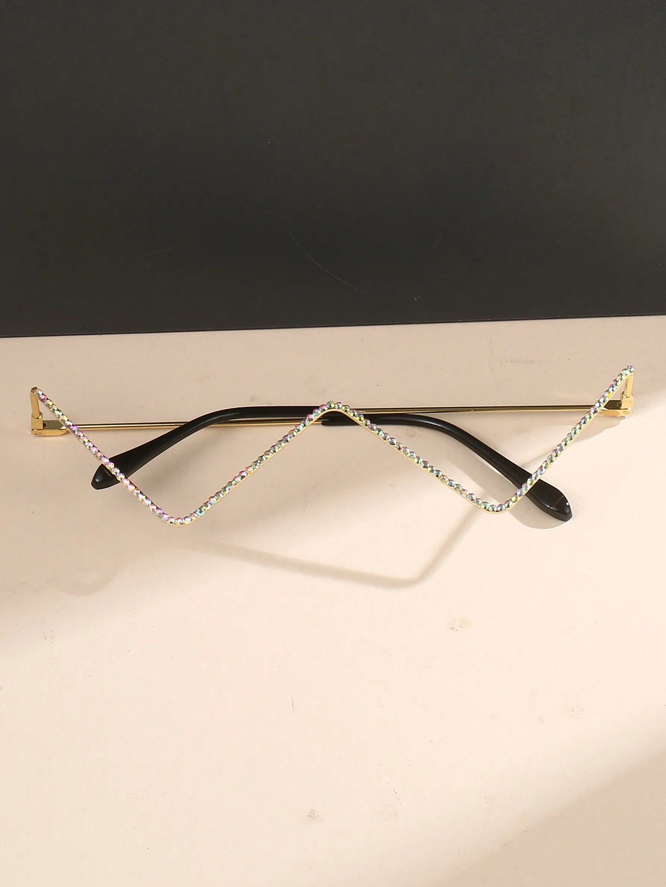 SHEIN Metal Frame Decorative Hollow Shape Rhinestone Inlay Shiny And Trendy Eyeglasses
