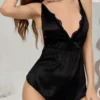 SHEIN Black Backless Butterfly Design Sleepwear Romper
