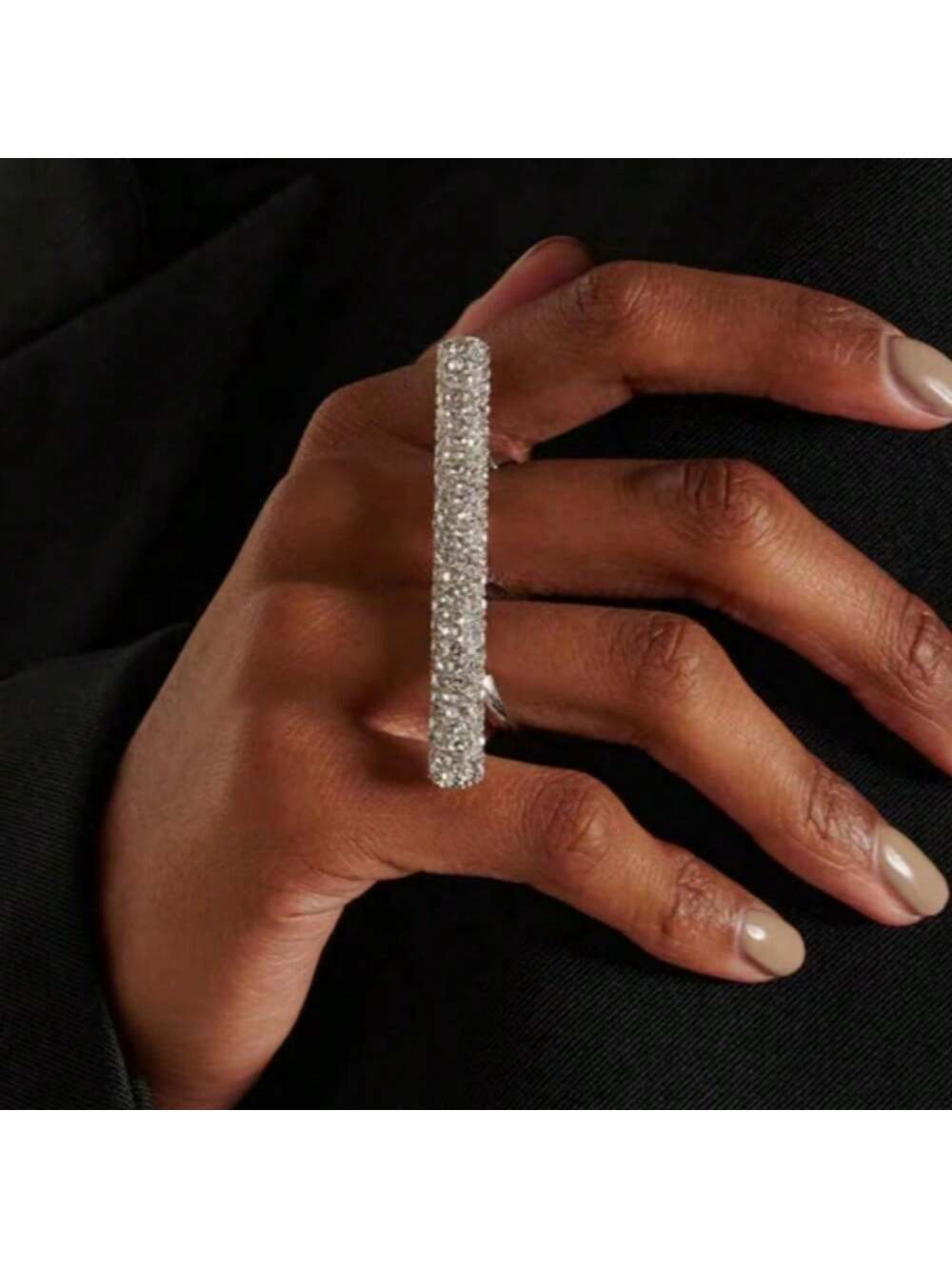 SHEIN Luxury Y2K Multi-Row Rhinestone Crystal Double Finger Ring
