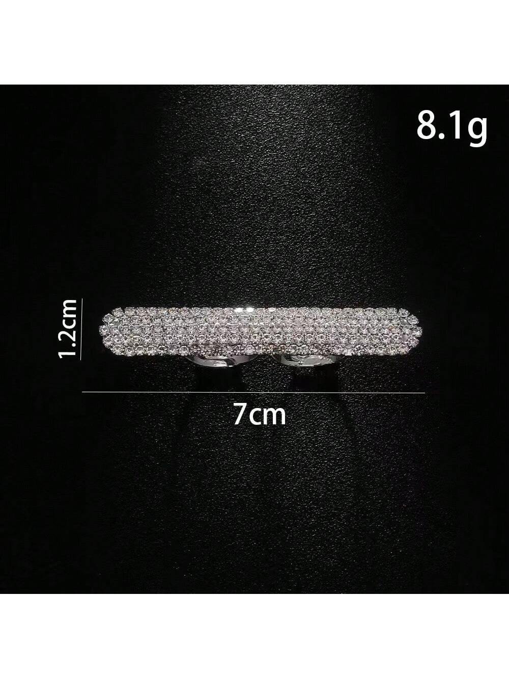 SHEIN Luxury Y2K Multi-Row Rhinestone Crystal Double Finger Ring