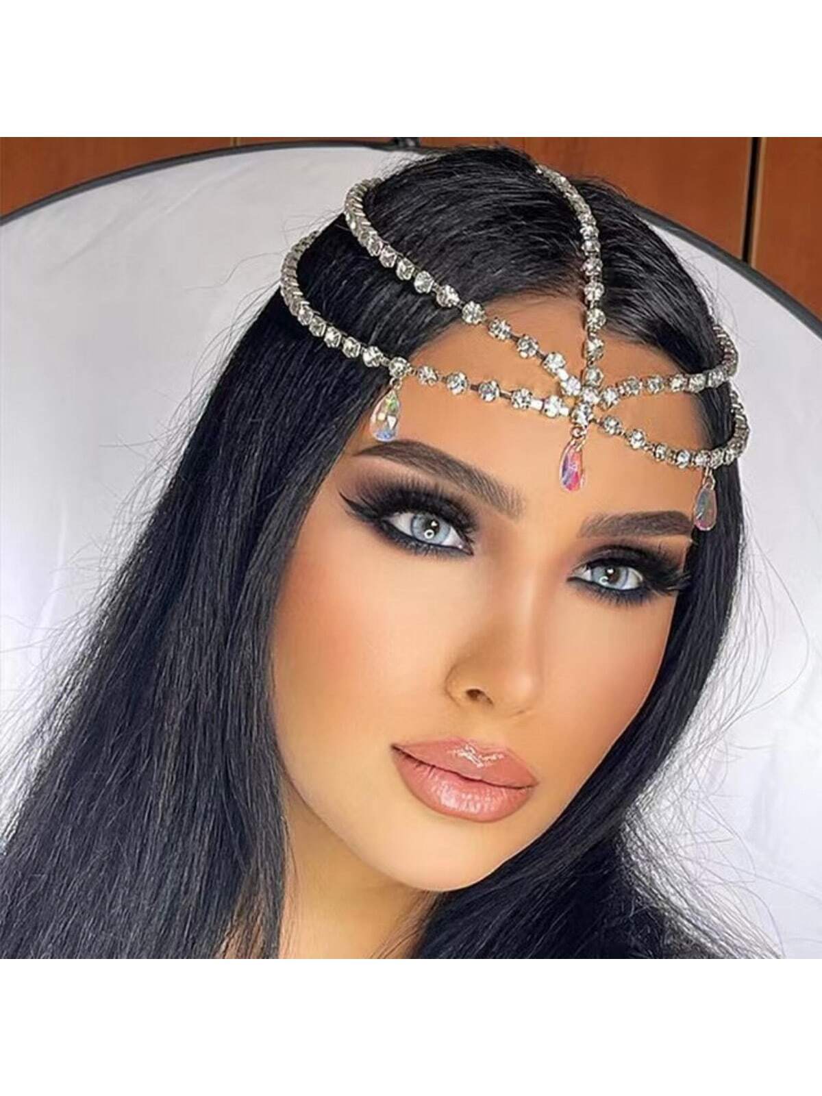 SHEIN Rhinestone Multi layer Water Drop Forehead Chain Headband Hair - Image 2