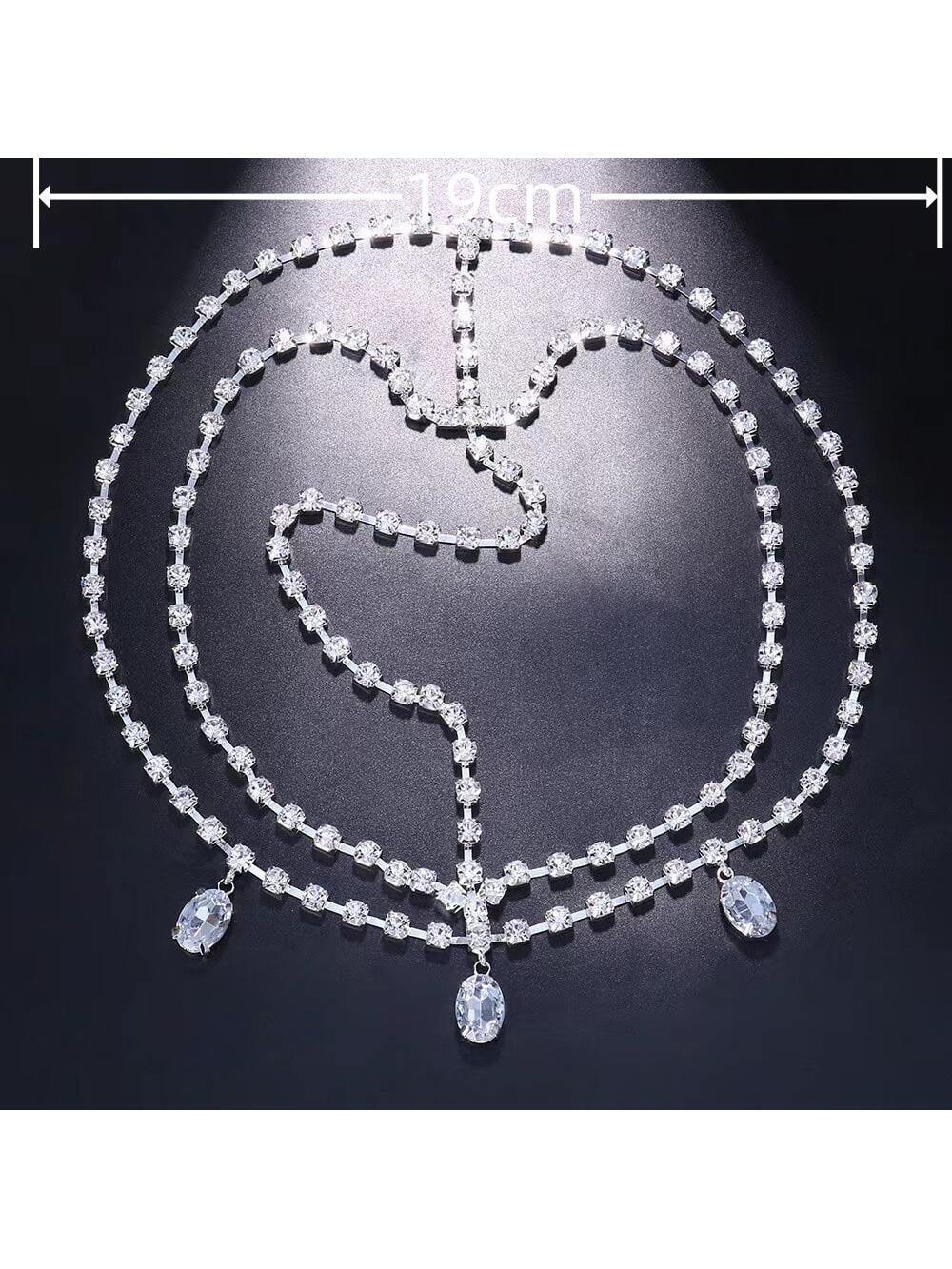 SHEIN Rhinestone Multi layer Water Drop Forehead Chain Headband Hair