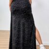 SHEIN EZwear Women's Y2K Style Silver Foil Print High Slit Skirt