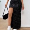 SHEIN EZwear Women's Y2K Style Silver Foil Print High Slit Skirt