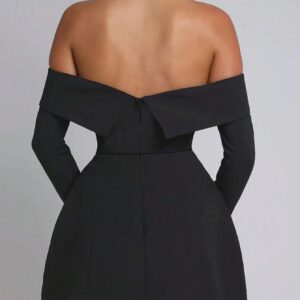 SHEIN LUNE Solid Color Off The Shoulder Elegant Long Sleeve Mini Dress