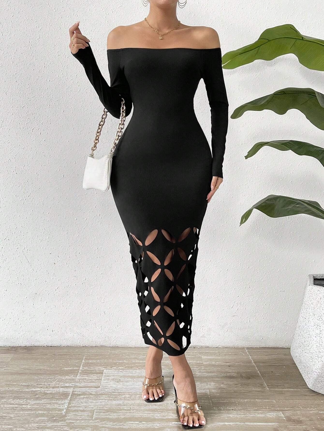 SHEIN Raffinéa Off Shoulder Cut Out Bodycon Dress
