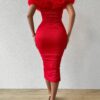 SHEIN Raffinéa Solid Color Off Shoulder Mesh Splicing Bodycon Dress
