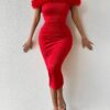 SHEIN Raffinéa Solid Color Off Shoulder Mesh Splicing Bodycon Dress