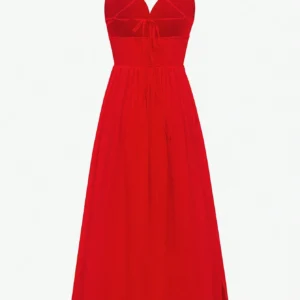 SHEIN Raffinéa Solid Color Sleeveless V Neck Strappy Backless Split Dress