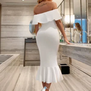 SHEIN SXY Bardot Ruffle Trim Mermaid Dress