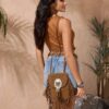 SHEIN VCAY Feather Decor Tasseled Crossbody Bag