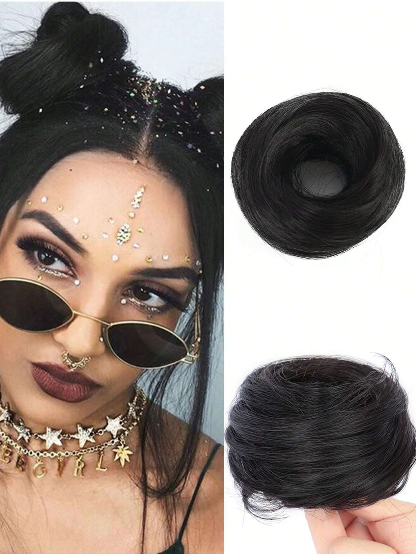 SHEIN Synthetic Hair Short Curly Chignon Clip On Hair