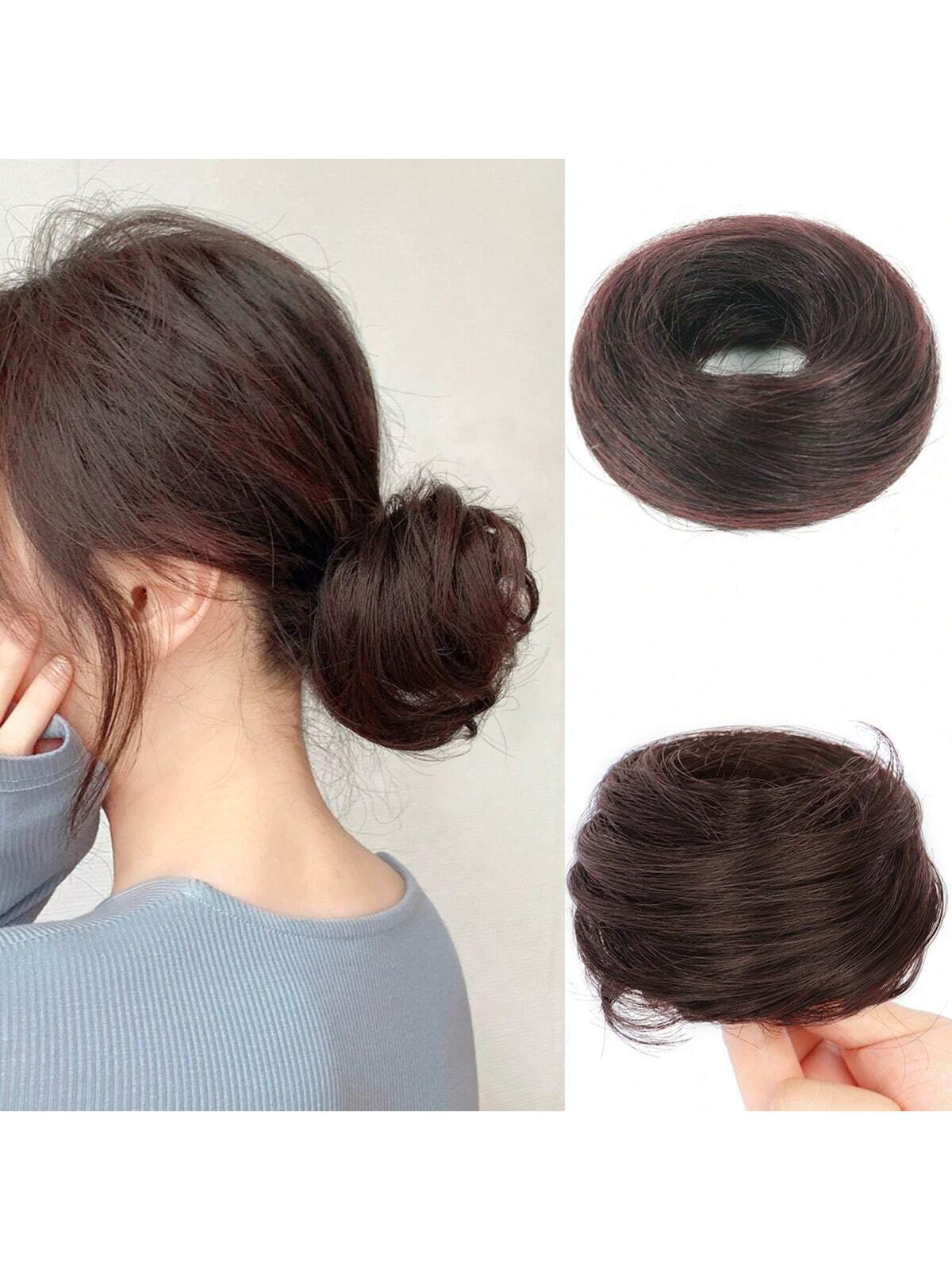 SHEIN Synthetic Hair Short Curly Chignon Clip On Hair
