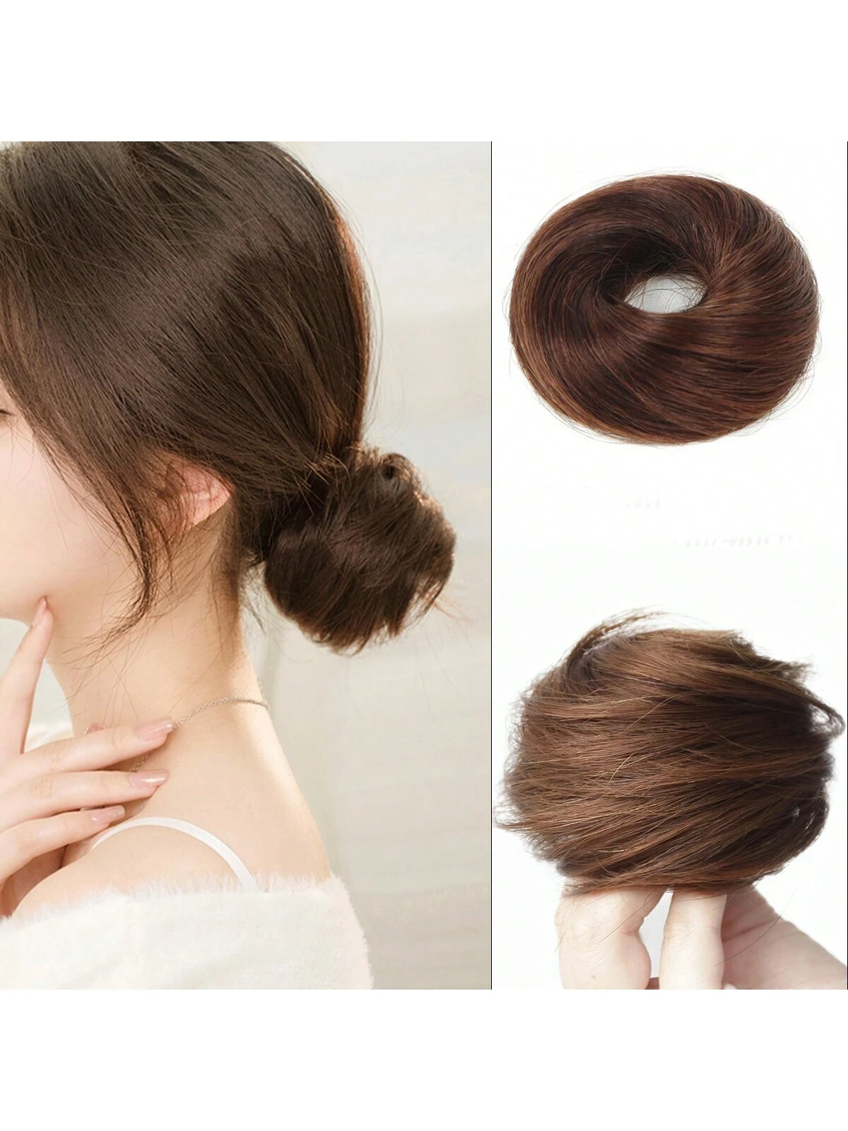 SHEIN Synthetic Hair Short Curly Chignon Clip On Hair Light Brown