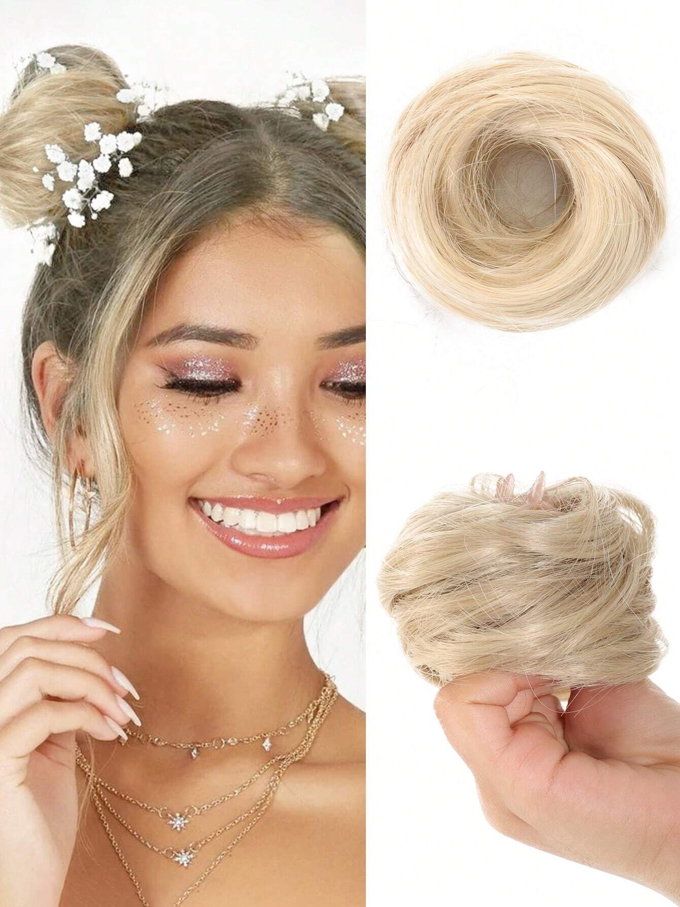 SHEIN Synthetic Hair Short Curly Chignon Clip On Hair