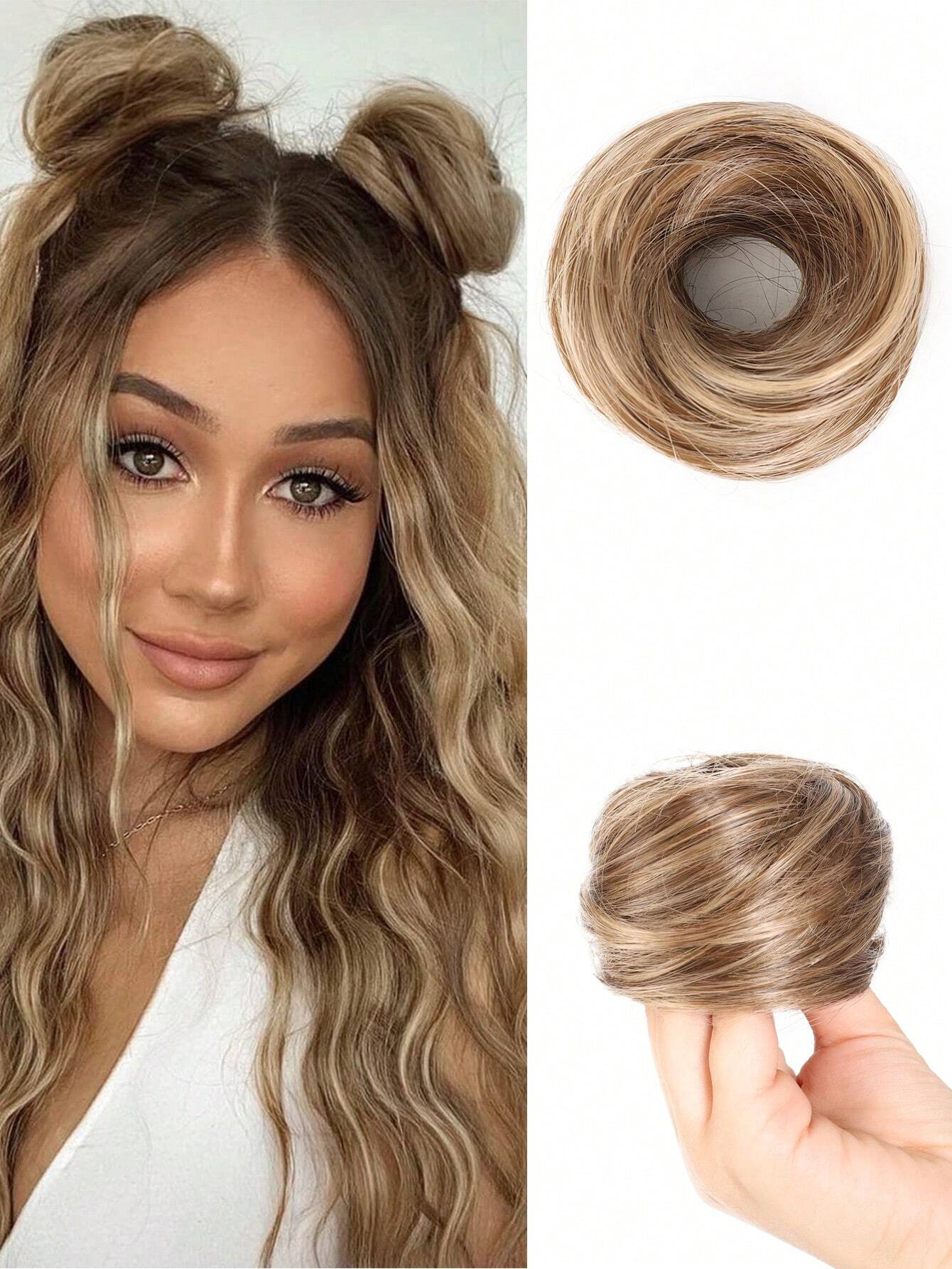 SHEIN Synthetic Hair Short Curly Chignon Clip On Hair