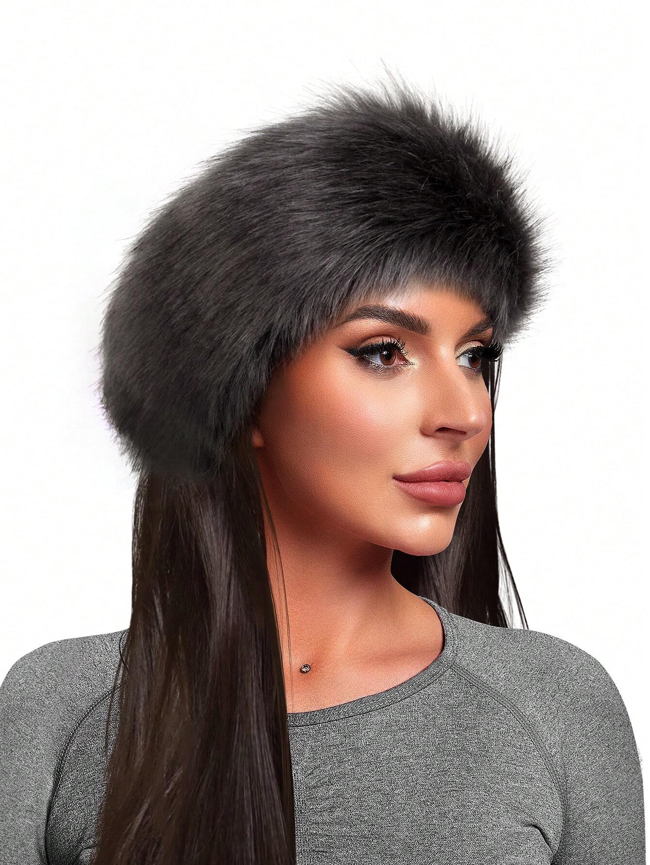 SHEIN Fluffy Beret Hat Warm And Versatile Fluffy Cap Dark Gray