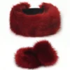 SHEIN Fluffy Beret Hat Warm And Versatile Fluffy Cap Wine Red