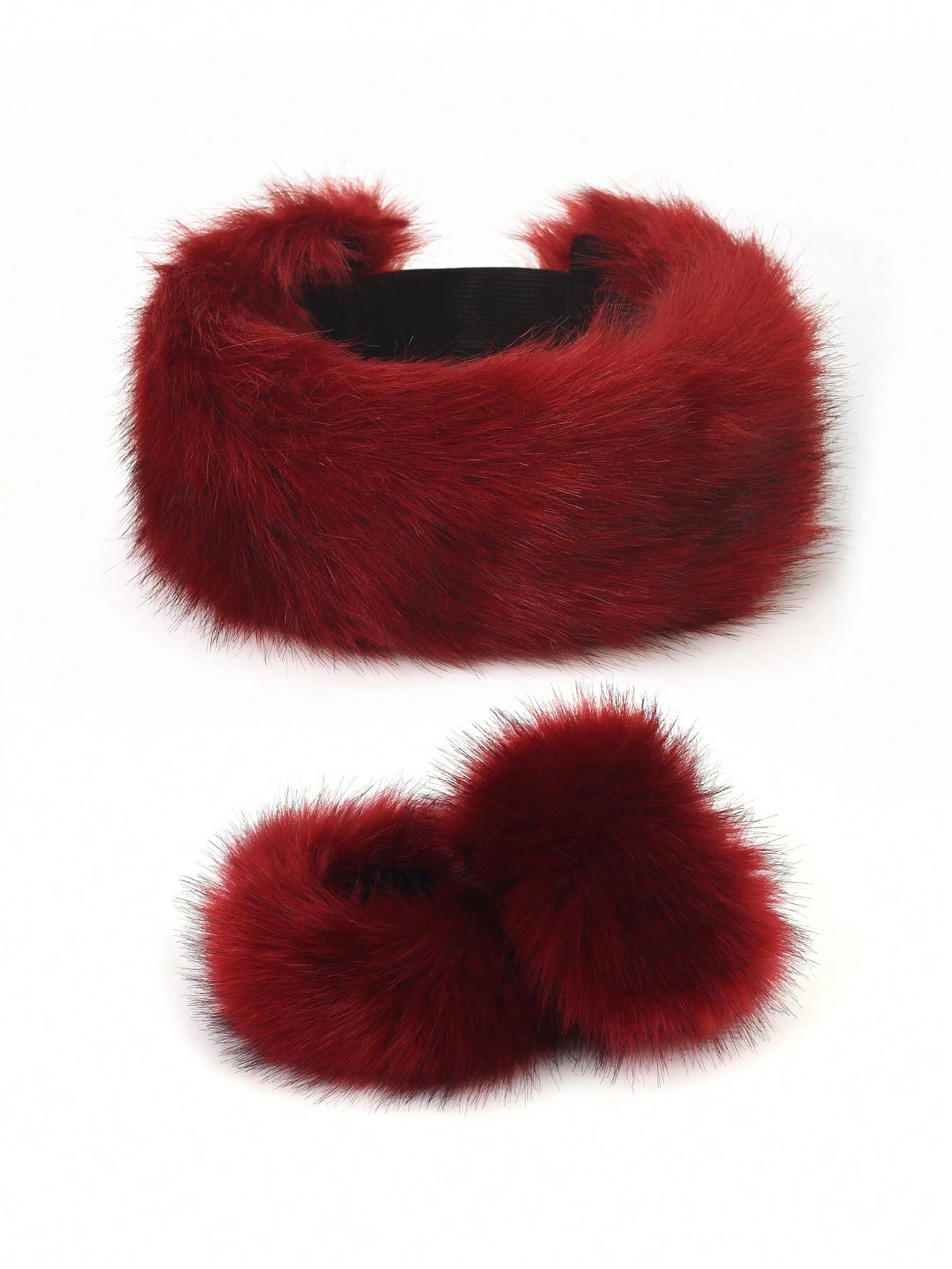 SHEIN Fluffy Beret Hat Warm And Versatile Fluffy Cap Wine Red