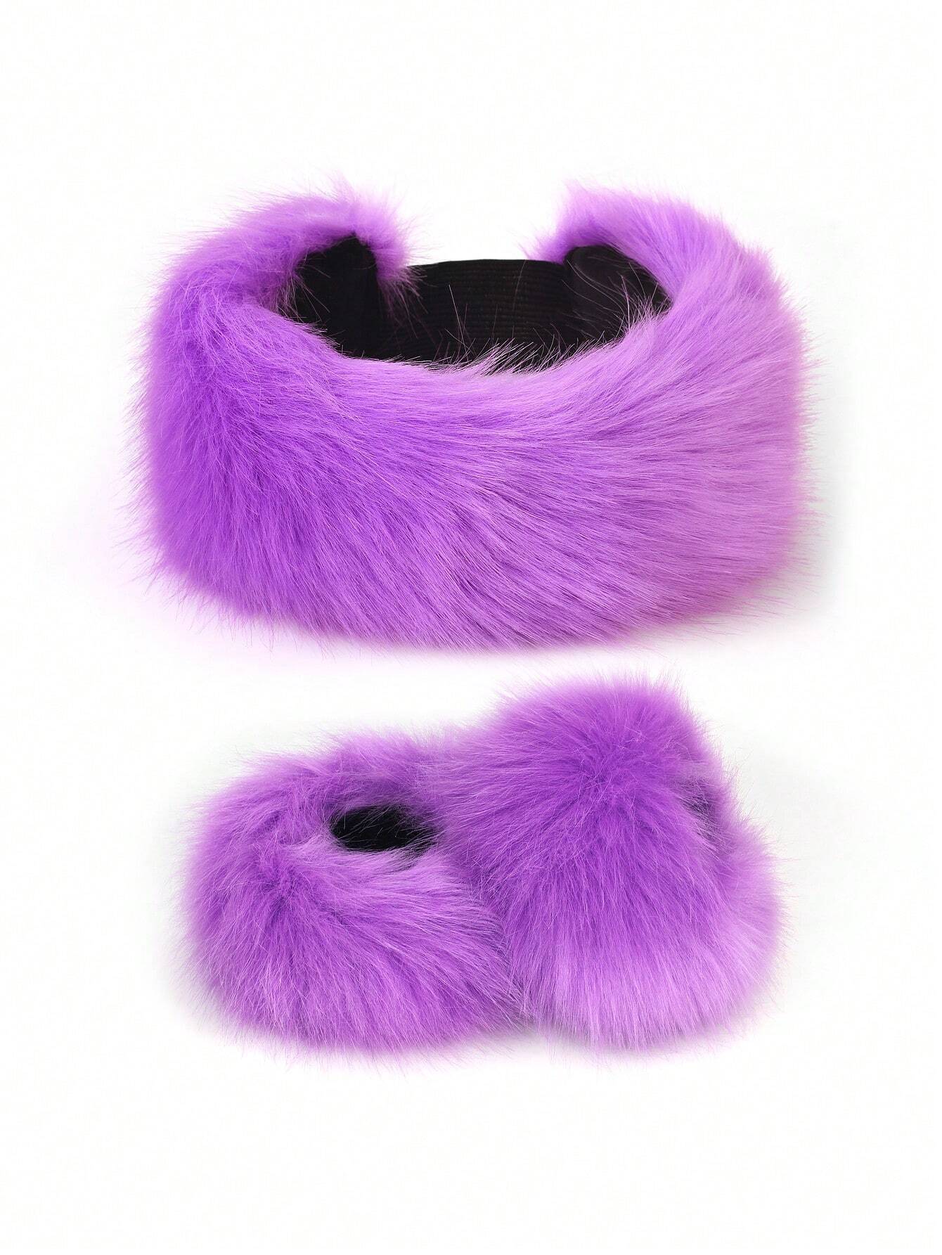 SHEIN Fluffy Beret Hat Warm And Versatile Fluffy Cap Purple