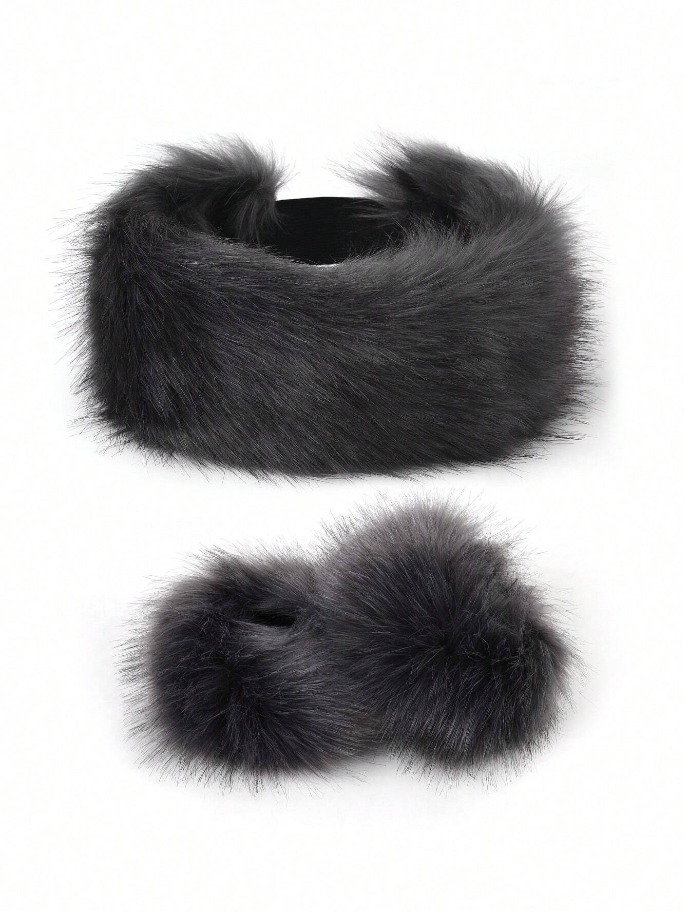 SHEIN Fluffy Beret Hat Warm And Versatile Fluffy Cap Dark Gray