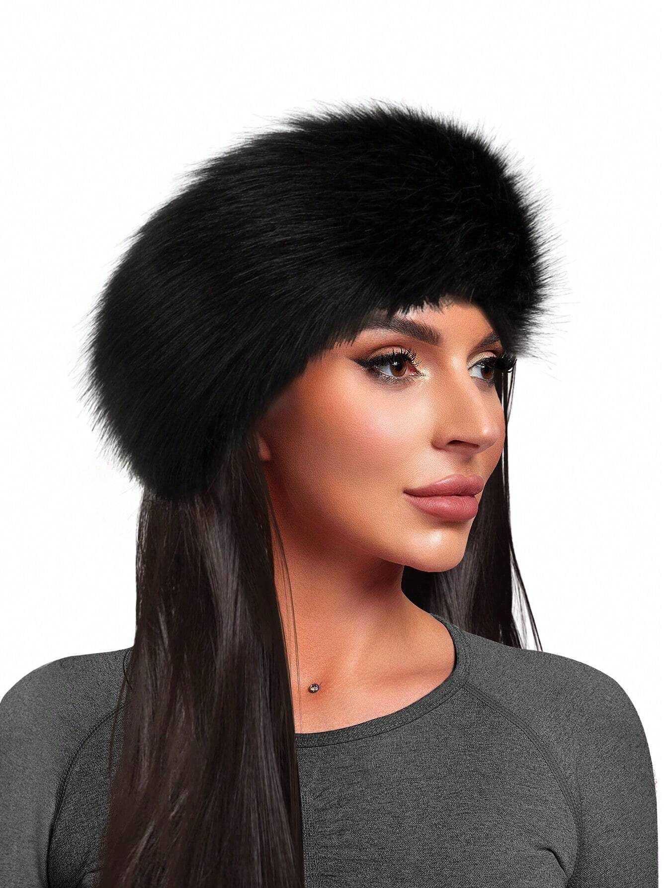 SHEIN Fluffy Beret Hat Warm And Versatile Fluffy Cap